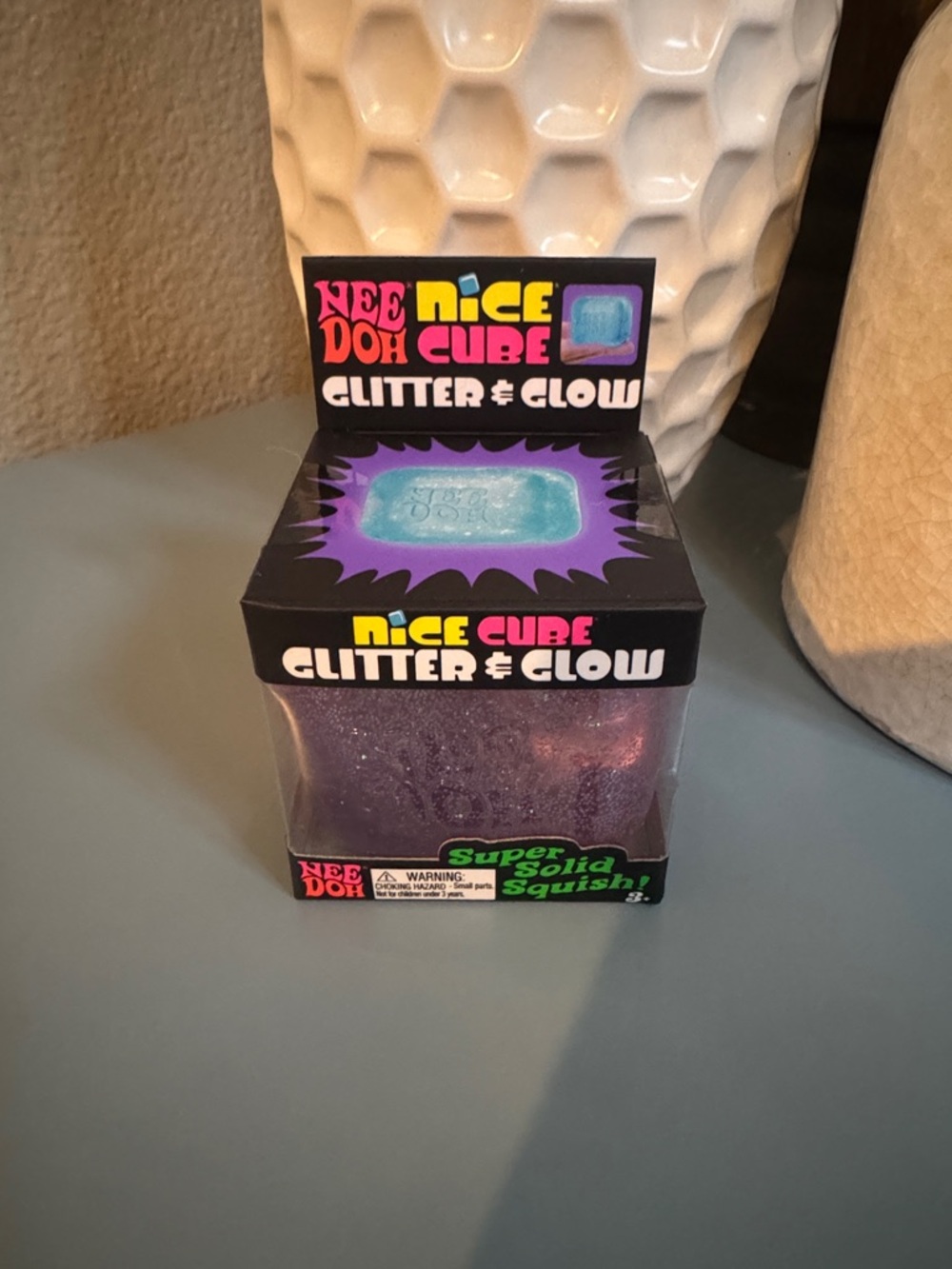 NeeDoh Nice Cube Glitter & Glow Squish Toy - Purple
